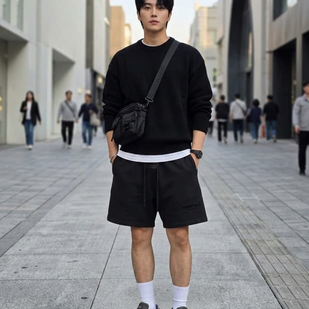 피어오브갓 에센셜(ESSENTIALS) 스웻 반바지 블랙