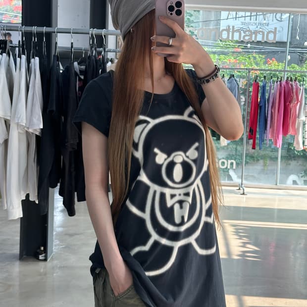 히스테릭글래머 퍽베어 백로고 원피스 반팔티