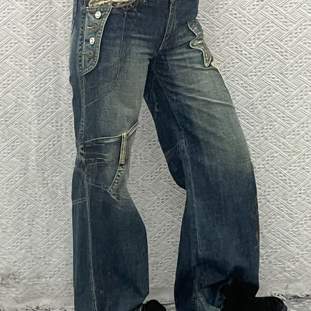 빈티지 올드스쿨 오리엔탈 패치포인트 데님 팬츠 26인치 C06713