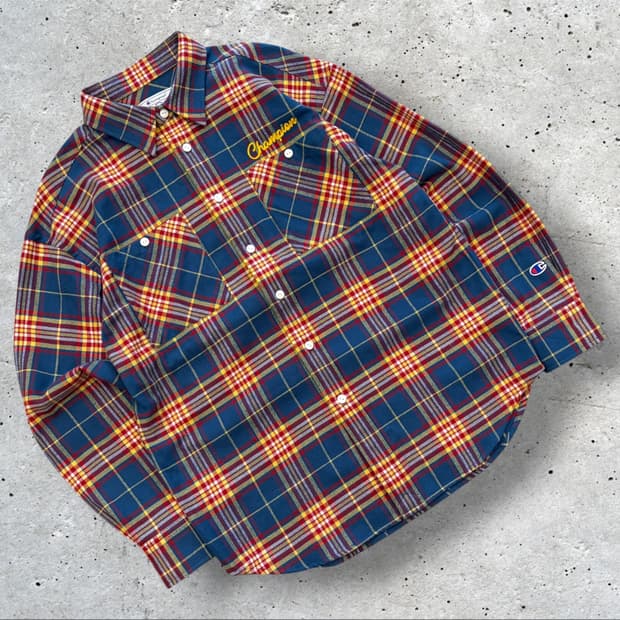 [M] 23s 챔피온 포켓 네이비 레드 체크 셔츠 D375
