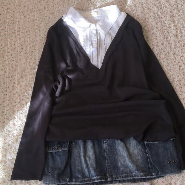 마루빈티지 셔츠 레이어드 블랙 블라우스 티셔츠