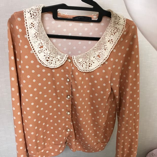 도트 레이스 카라 가디건 빈티지 러블리 