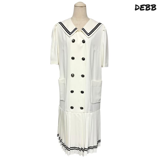 3936 DEBB 아이보리 세일러 빅카라 플리츠 반팔원피스