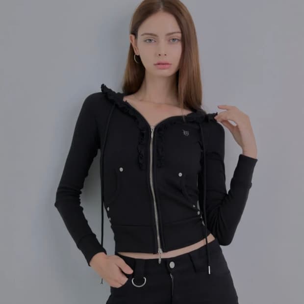 (택o새상품)511비전 CITY FRILL ZIP-UP HOODIE 블랙