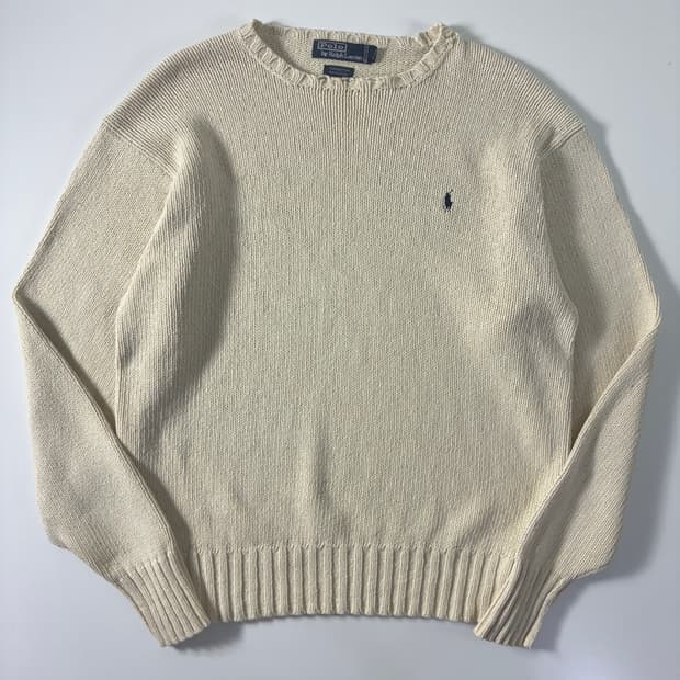 Polo 폴로 랄프로렌 90‘s 아이보리 코튼 라운드 니트