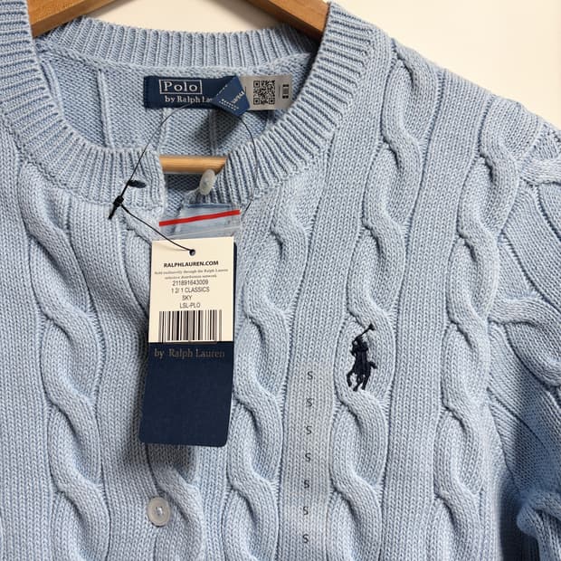 폴로 랄프로렌 여성 꽈배기 가디건 S 스카이블루 색깔 예뻐요