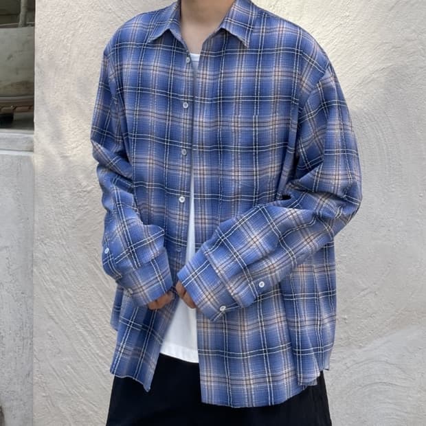 모마디자인 에어 쿨 타탄 체크셔츠 블루 Air cool 48 tatan