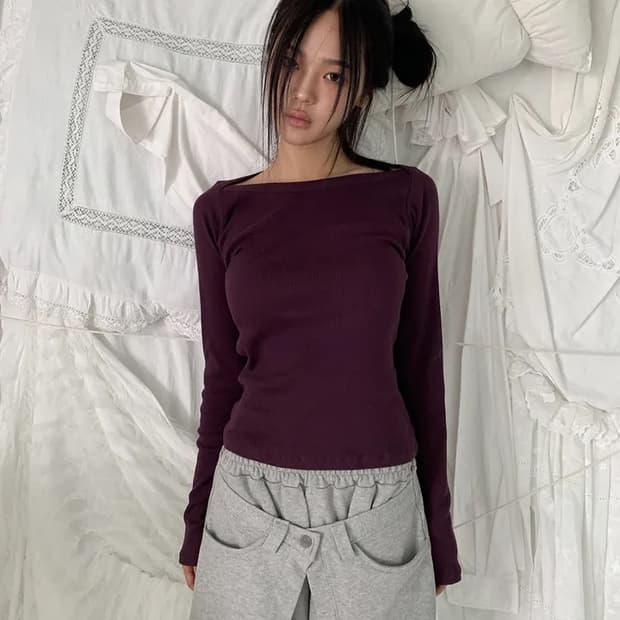 더에펠 골지 코튼 보트넥 티셔츠