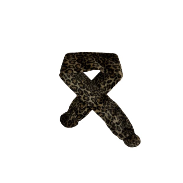 00s 갸루무드 레오파드 폼폼 퍼 머플러
