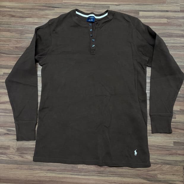 폴로 랄프로렌 다크 브라운 헨리넥 와플 긴팔 티셔츠