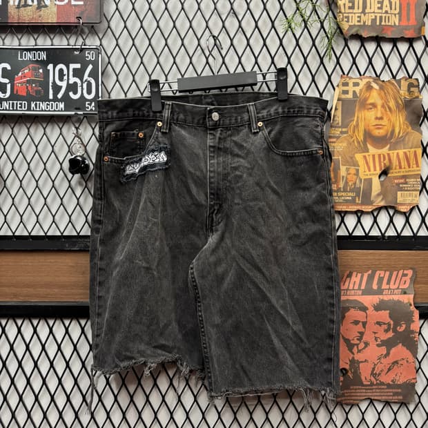 리바이스 550 데님 반바지 전면 포켓 커스텀 패치 포인트 흑청
