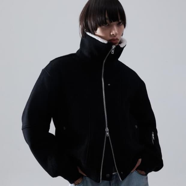 알렌느 하이넥 크롭드 울 블루종 1사이즈