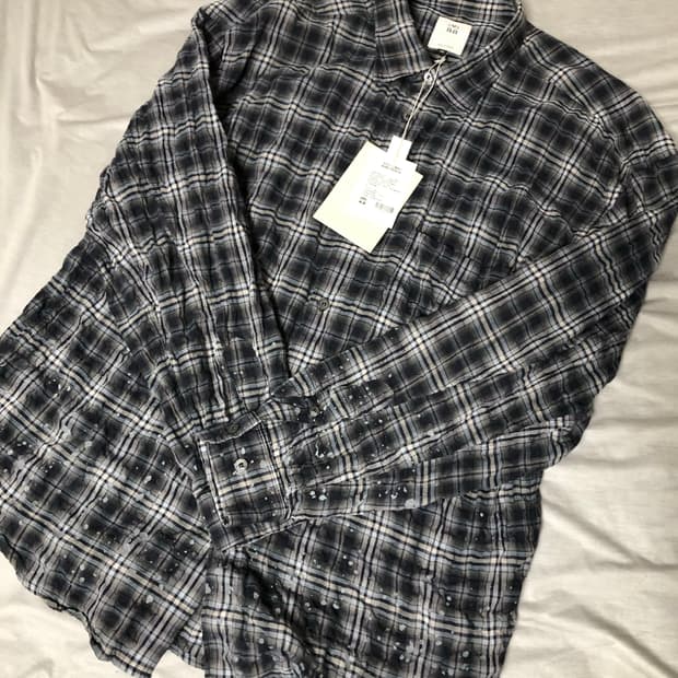 3) 폴리테루 컨트리 체크 셔츠 워시드 네이비 페인티드