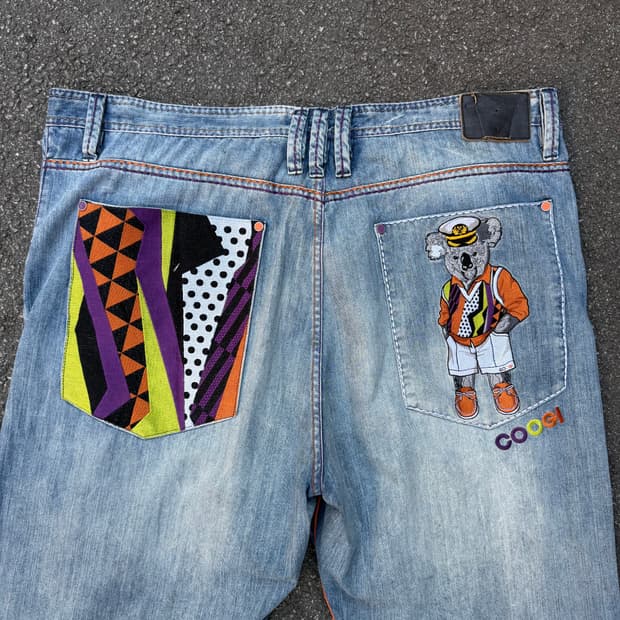 쿠지 코알라 자수 데님팬츠 (허리 50인치)