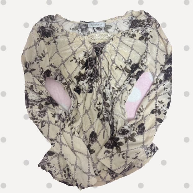 로사체리 플라워 탑 플로럴 블라우스 체크로걀탑페어리그런지히메갸루