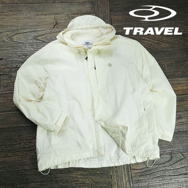 [트래블] 오버사이즈 후드 바람막이 자켓 크림 M19664
