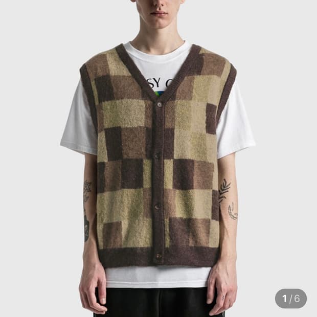 스투시워블리체크스웨터조끼