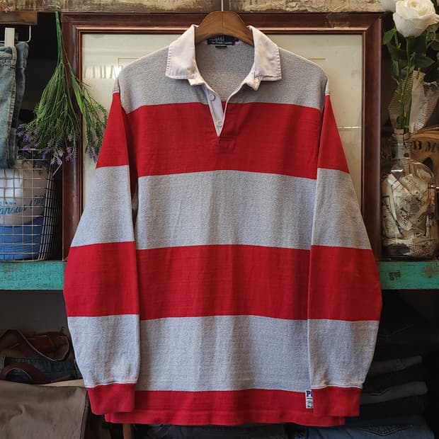 90s 폴로 럭비 카라티 헤비코튼 usa 메이드 빅 스트라이프 m