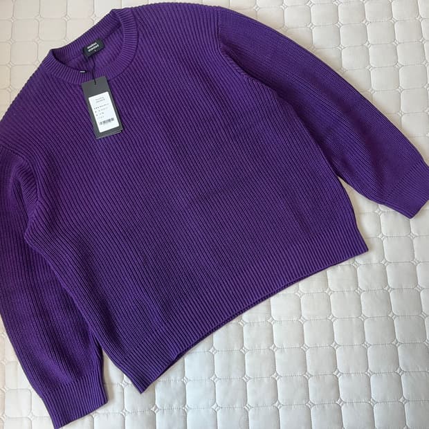새상품) 무신사스탠다드 코튼 리브드 크루 넥 니트 퍼플 L