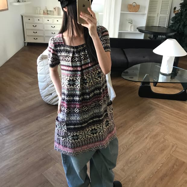  vintage pattern pocket one-piece