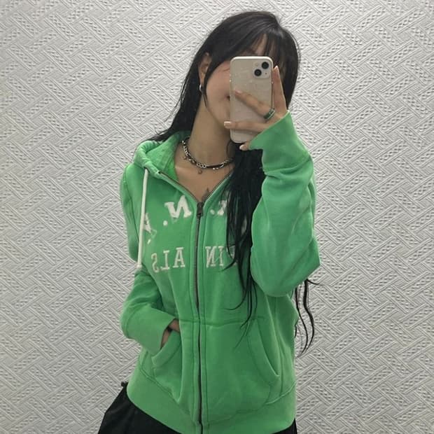 아베크롬비 올드스쿨 빈티지 Y2K 말차 기모 후드집업 M C06538