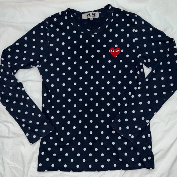 Polka dot heart logo T-shirt / Navy / M