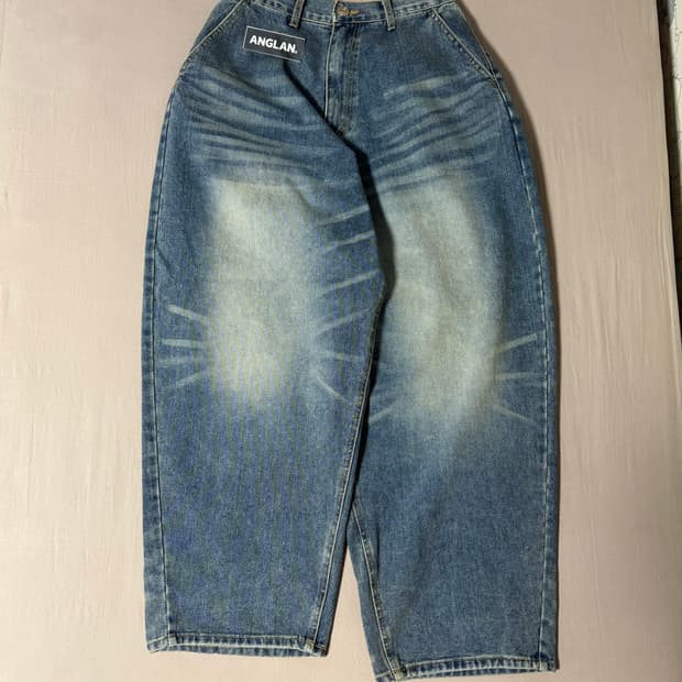 (새상품) 앵글런 벌룬핏 블루 워시드 데님팬츠