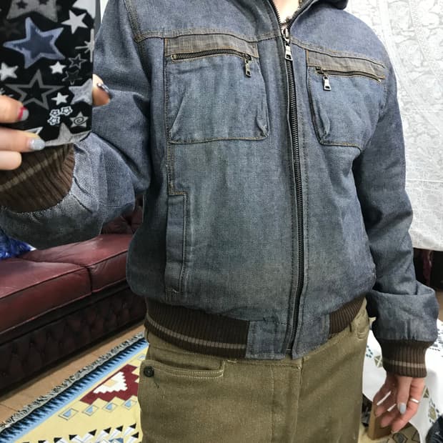 빈티지 여성 엘보패치 후드 블루종 자켓 