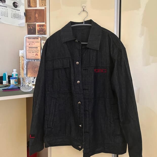 후부 데님 자수 자켓