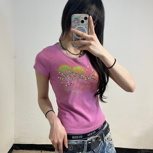 00‘s 키치 갸루 큐빅 프린팅 티셔츠