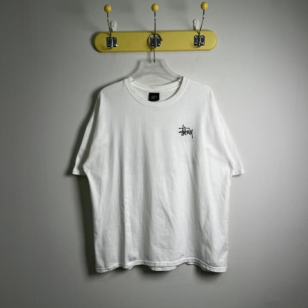 stussy 스투시 베이직 로고 화이트 반팔 티셔츠 XL