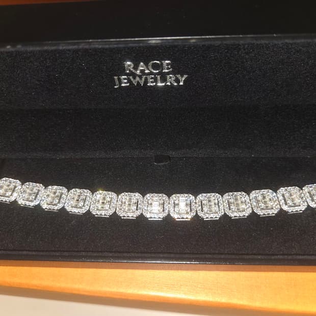 바게트 컷 팔찌 모이사나이트 17cm 레이스 쥬얼리