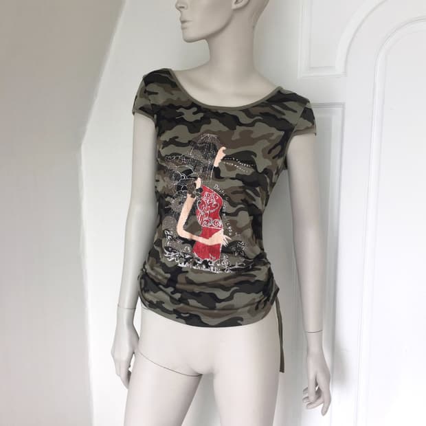 Printed Camo Ruched Top