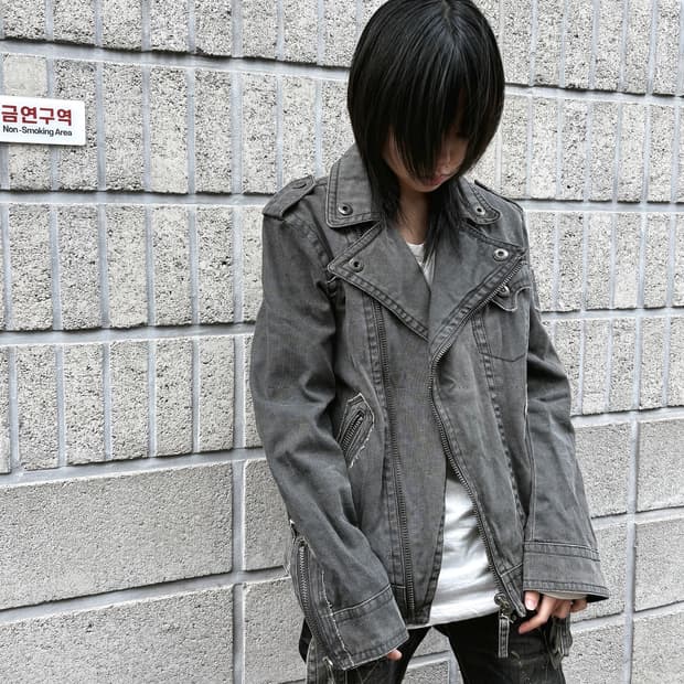 버커루 데님 그런지 라이더 자켓