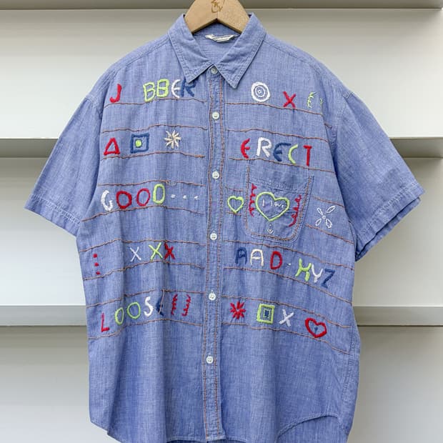 빈티지 90s 핸드 엠브로이더드 하프 셔츠