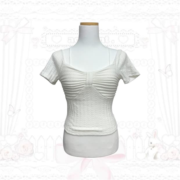 러블리 리본 탑 반팔 오프숄더