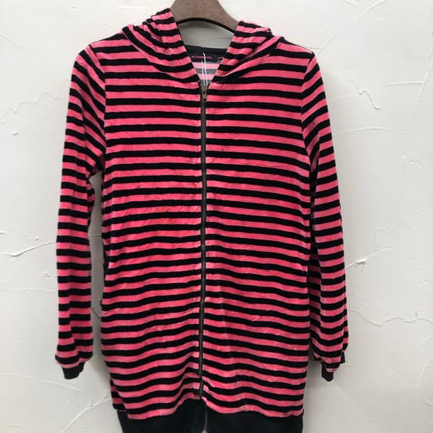 알곤퀸즈 벨벳 스트라이프 롱 후드 집업