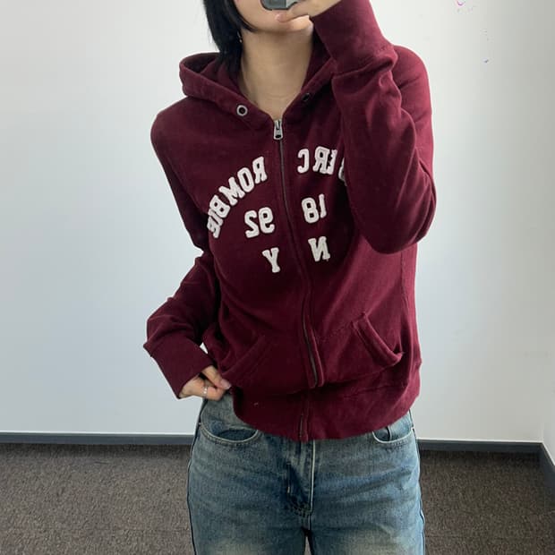 Abercrombie 아베크롬비 스펠아웃로고 버건디 후드집업