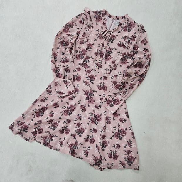 85 로엠X디즈니 플라워 쉬폰 원피스 0402Y