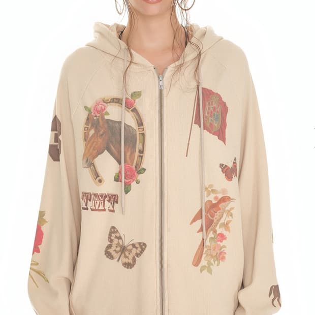 투머치택스 WESTERN WAFFLE ZIP-UP HOODIE (BEIG