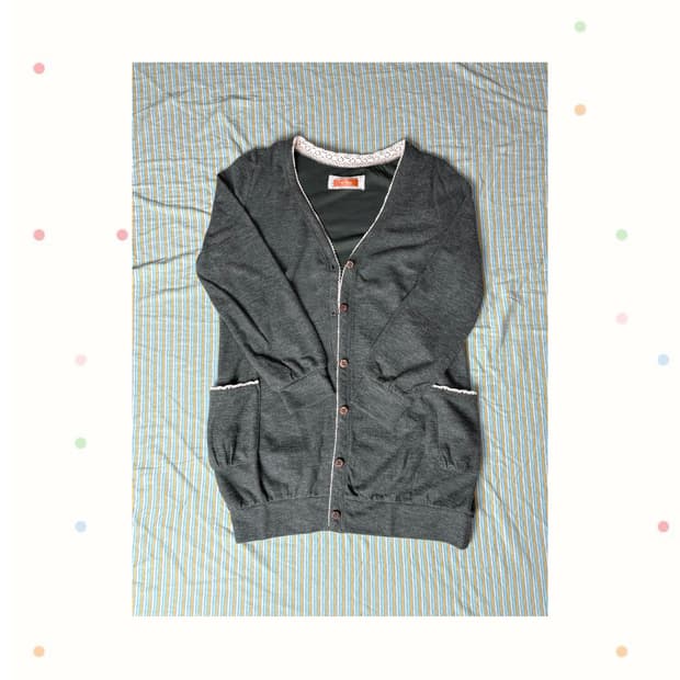 카키 크로쉐 가디건 