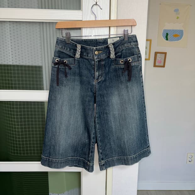 빈티지 워싱 7부 데님 팬츠