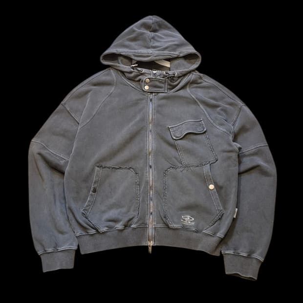 L 피그먼트워싱 오버핏 후드집업 