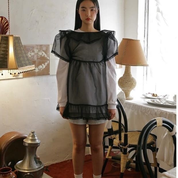 프레클 organza ruffle mini dress
