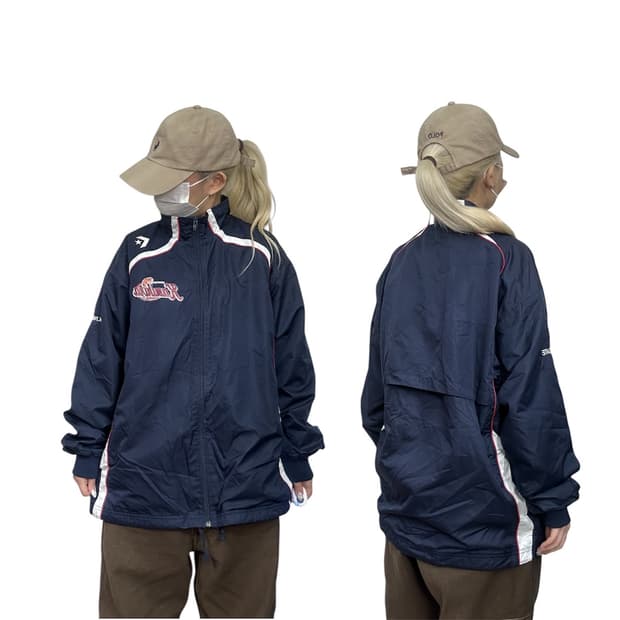 컨버스 일본판 네이비 화이트 오버핏 바람막이 트랙 자켓 L