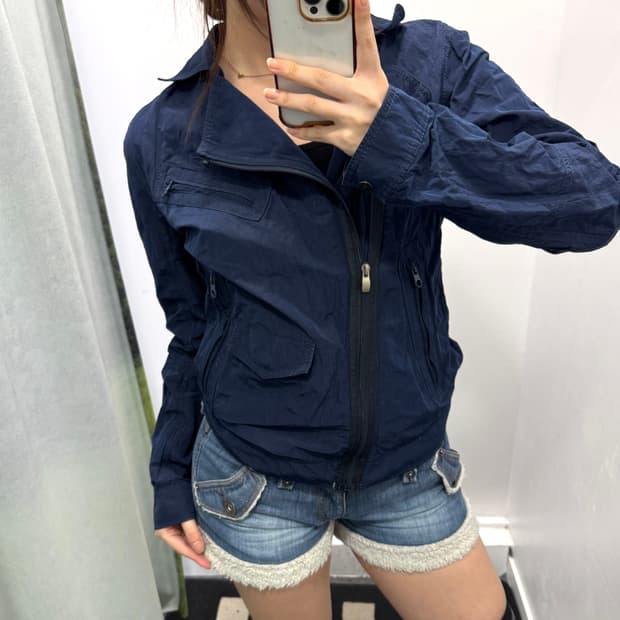 아르마니 진스 블루 나일론 바람막이 자켓