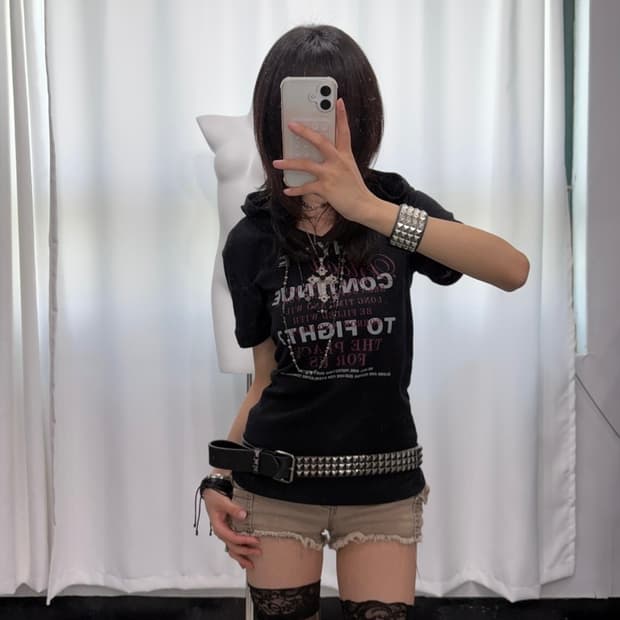 🎸블랙 레터링 후드 티셔츠🎸