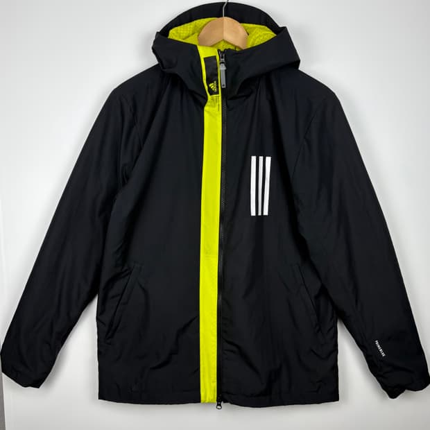 아디다스 블랙 라임 플리스 기모 바람막이 2WAY 집업 점퍼