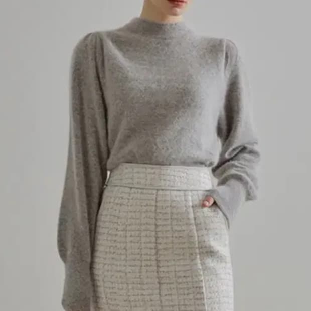 에트몽 퍼프 슬리브 니트 라쿤털니트 그레이니트