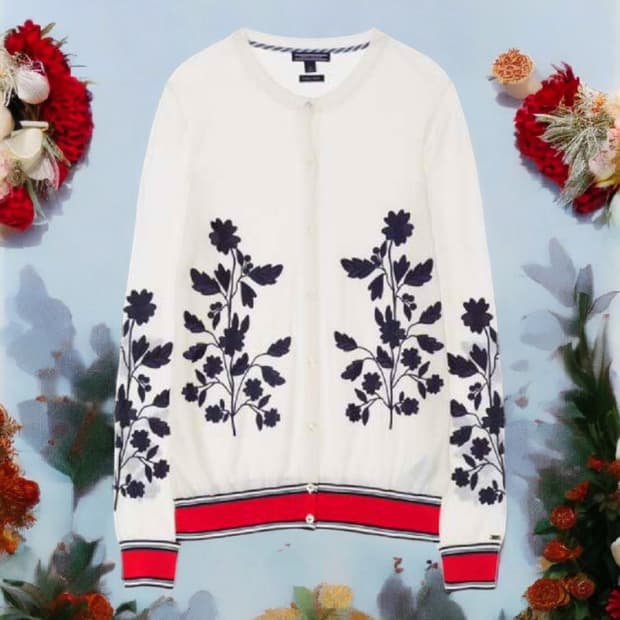 타미힐피거여성 울 100/플라워 자수  여성가디건/29만 상태좋음